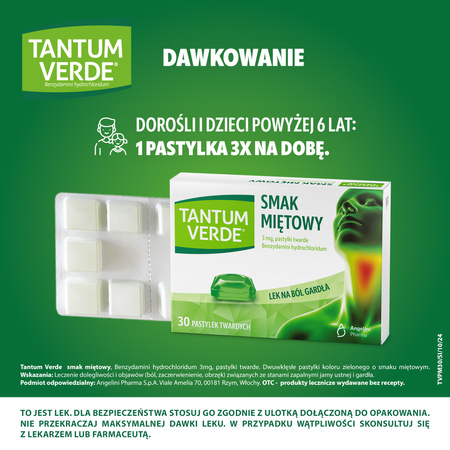 Tantum Verde pastylki do ssania 3mg - smak miętowy, 30 sztuk