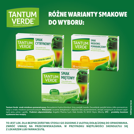 Tantum Verde pastylki do ssania 3mg - smak miodowo-pomarańczowy, 20 sztuk