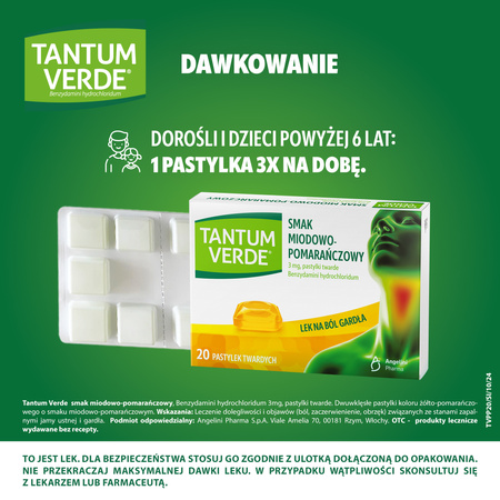 Tantum Verde pastylki do ssania 3mg - smak miodowo-pomarańczowy, 20 sztuk