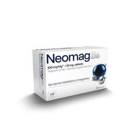 NeomagB6 (100 mg Mg2+ + 10 mg) Leczenie niedoboru magnezu, 60 tabletek