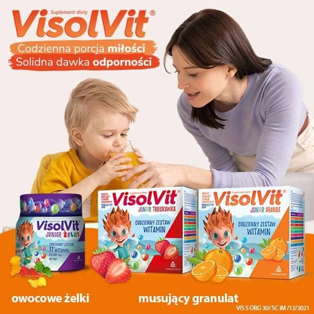 VISOLVIT JUNIOR Orange dla dzieci po 3 r.ż., musujący proszek o smaku pomarańczowym x 30 saszetek