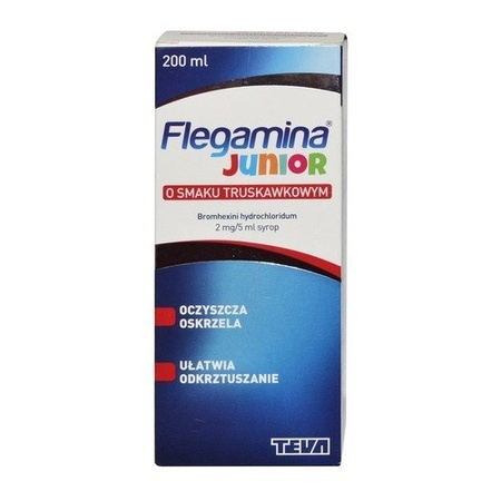 FLEGAMINA JUNIOR truskawkowa 2 mg/5ml syrop 200 ml  DATA WAŻNOŚCI 06.2025r.