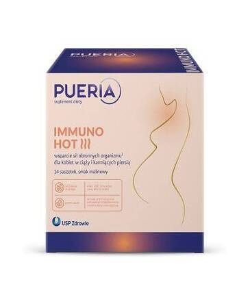 Pueria Immuno HOT saszetki o smaku malinowym, 14 sztuk