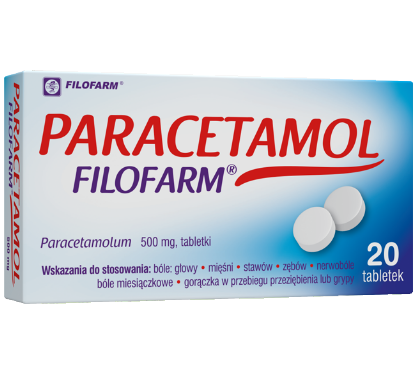 Paracetamol Filofarm, tabletki 500mg - Lek  przeciwbólowy i przeciwgorączkowy, 20 sztuk DATA WAŻNOŚCI 01.2026r.