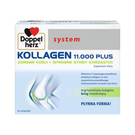 Doppelherz® system Kollagen 11.000 Plus - Zdrowe Kości i Sprawne stawy (chrząstki), 30 ampułek po 25ml