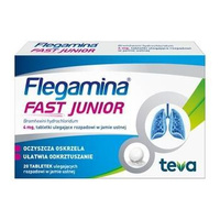 Flegamina Fast Junior 4mg tabletki ulegające rozpadowi w jamie ustnej, 20 sztuk 