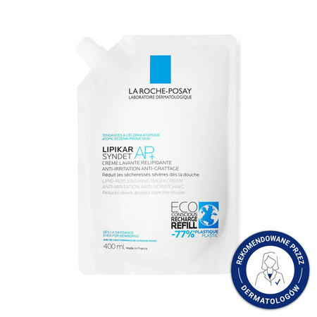 LA ROCHE-POSAY Lipikar Syndet AP+ Ultradelikatny krem myjący do ciała, opakowanie uzupełniające Refill, 400ml