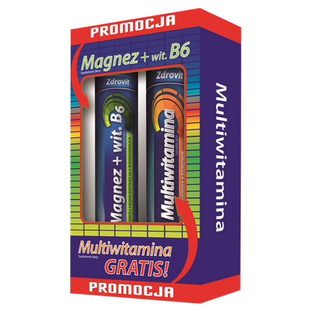 ZDROVIT Magnez +Witamina B6 x 24 tabletki musujące + Multiwitamina x 20 tabletek musujących gratis