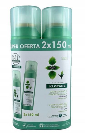 KLORANE POKRZYWA Szampon suchy seboregulujący 2x150ml 