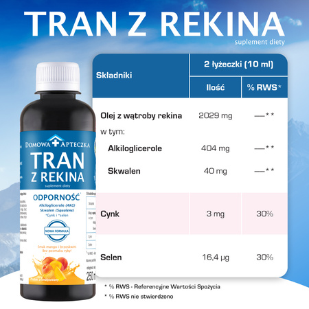 Domowa Apteczka Tran z Rekina o smaku mango-brzoskwinia, 250ml