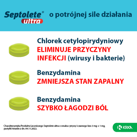 SEPTOLETE ULTRA x 16 pastylek o smaku cytryny i czarnego bzu