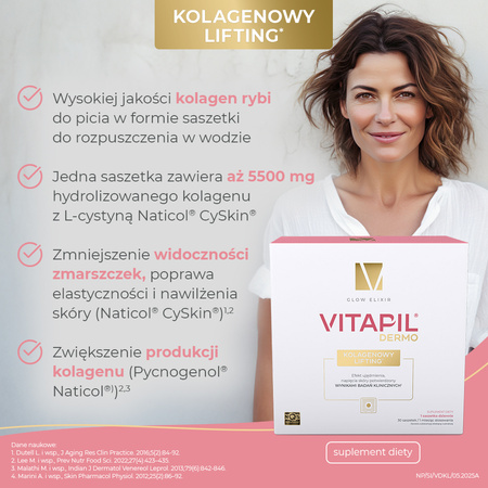 Vitapil Dermo Kolagenowy Lifting, saszetki o smaku cytrynowo-limonkowym, 30 sztuk
