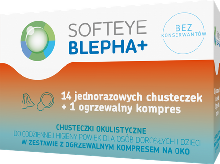 SOFTEYE BLEPHA + Chusteczki okulistyczne 14 sztuk + 1 ogrzewalny kompres