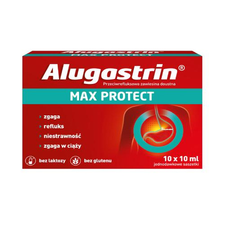 Alugastrin Max Protect - Przeciwrefluksowa zawiesina w saszetkach 10ml, 10 sztuk