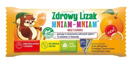 Zdrowy Lizak Mniam-Mniam BEZ CUKRU Witaminy i minerały - smak pomarańczowy, 1 sztuka