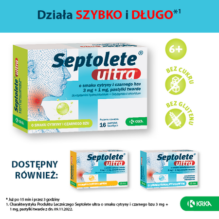 SEPTOLETE ULTRA x 16 pastylek o smaku cytryny i czarnego bzu