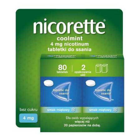 ﻿Nicorette Coolmint 4mg tabletki do ssania bez cukru, smak miętowy  80 sztuk