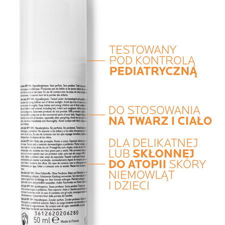LA ROCHE-POSAY Anthelios Dermo-pediatrics Mleczko do ochrony twarzy i ciała SPF50+ od 6 mies., 50ml