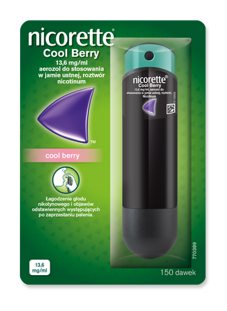 Nicorette Cool Berry 1mg/dawkę aerozol do stosowania w jamie ustnej 150 dawek