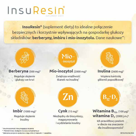 InsuResin 30 saszetek o smaku cytrusowym + 60 kapsułek DATA WAŻNOŚCI 12.2024r.