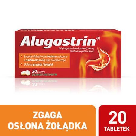 Alugastrin 340mg, tabletki do rozgryzania i żucia, 20 sztuk