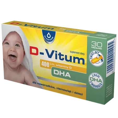 D-Vitum 400j.m. witaminy D + DHA kapsułki twist-off, 30 sztuk DATA WAŻNOŚCI 10.2024r.