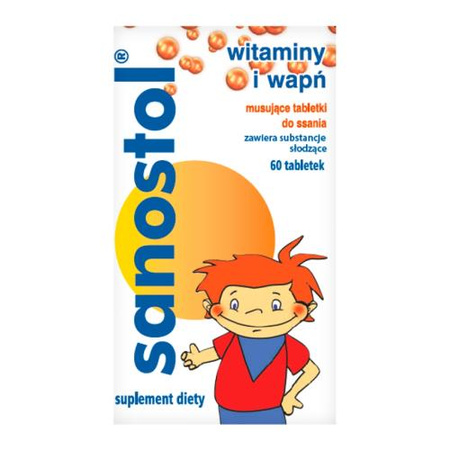 Sanostol - Witaminy i Wapń - musujące tabletki do ssania bez cukru, 60 sztuk