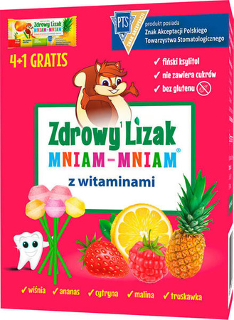 Zdrowy Lizak Mniam-Mniam z Witaminami Mix Smaków BEZ CUKRU 4+1 gratis