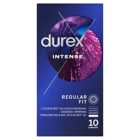 Durex Intense prezerwatywy z prążkami, wypustkami oraz stymulującym żelem, 10 sztuk