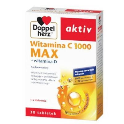 Doppelherz aktiv Witamina C1000 Max + Witamina D tabletki, 30 sztuk DATA WAŻNOŚCI 07.2024r.