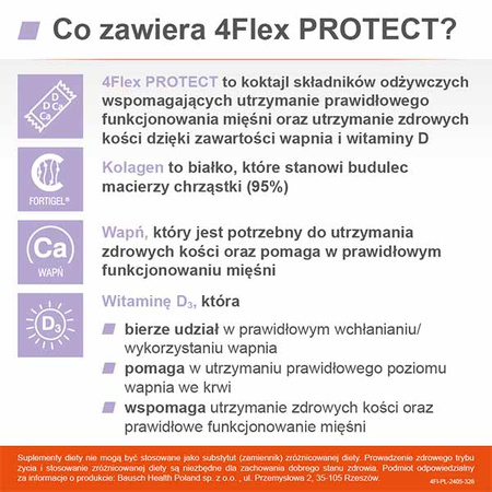 4 Flex 4 Flex Protect - Kolagen Fortigel® + wapń + witamina D, proszek w saszetkach, 30 sztuk