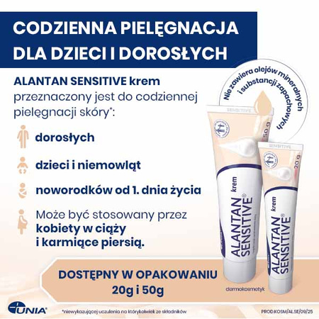 Alantan Sensitive Krem do pielęgnacji skóry suchej, wrażliwej, atopowej i  alergicznej - dla dorosłych i dzieci od 1. dnia życia, 20g