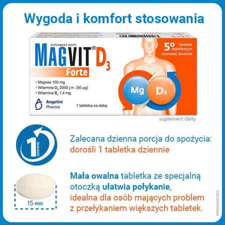 Magvit Forte D3 tabletki dojelitowe, 50 sztuk  DATA WAŻNOŚCI 03.2025r.