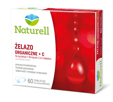 NATURELL Żelazo organiczne + C x 60 tabletek do ssania