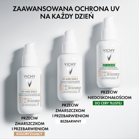 VICHY Capital Soleil Koloryzujący fluid przeciw fotostarzeniu się skóry SPF50+, 40ml DATA WAŻNOŚCI 31.03.2026r.