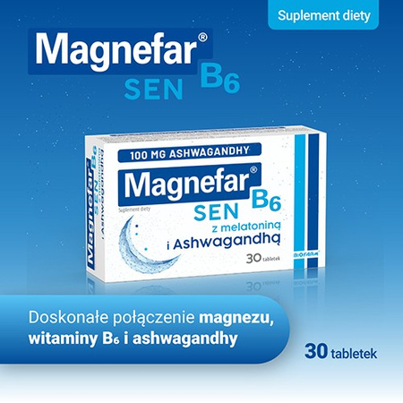 Magnefar B6 Sen z Melatoniną i Ashwagandhą, tabletki powlekane, 30 sztuk