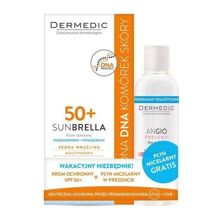 DERMEDIC SUNBRELLA Krem ochronny skóra naczynkowa  SPF50 + Płyn micelarny 100ml GRATIS