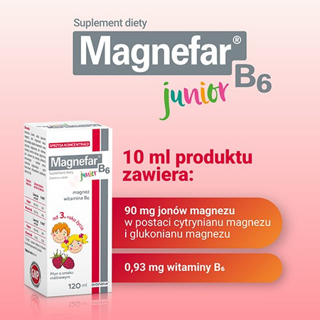 Magnefar B6 Junior płyn o smaku malinowym, 120ml