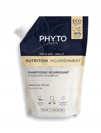 PHYTO Nutriton Szampon odżywczy z olejkiem jojoba, opakowanie uzupełniające ECO Refill 750ml