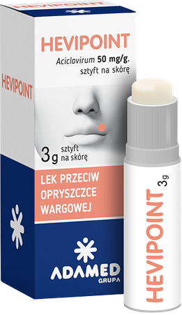 HEVIPOINT na opryszczkę, 50 mg/g sztyft na skórę 3g DATA WAŻNOŚCI 10.2024r.