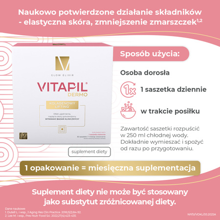 Vitapil Dermo Kolagenowy Lifting, saszetki o smaku cytrynowo-limonkowym, 30 sztuk