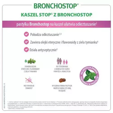 Bronchostop na kaszel miękkie pastylki do ssania, 20 sztuk  DATA WAŻNOŚCI 05.2025r.