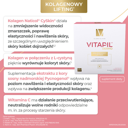 Vitapil Dermo Kolagenowy Lifting, saszetki o smaku cytrynowo-limonkowym, 30 sztuk