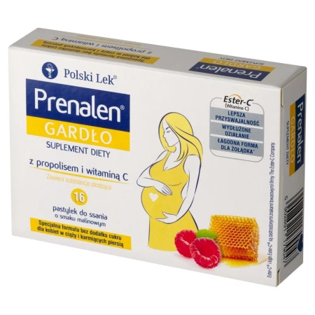 ﻿Prenalen Gardło pastylki do ssania o smaku malinowym, 16 sztuk 