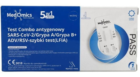 Test Combo antygenowy SARS-CoV-2 & Grypa A & Grypa B+ADV/ RSV - wymaz z nosa 5w1 - szybki test do samokontroli (LFIA) Medomics