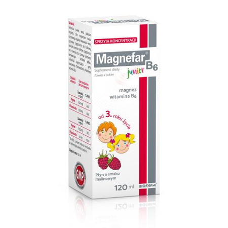 Magnefar B6 Junior płyn o smaku malinowym, 120ml