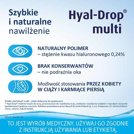 Hyal-Drop multi, nawilżające krople do oczu, 10 ml