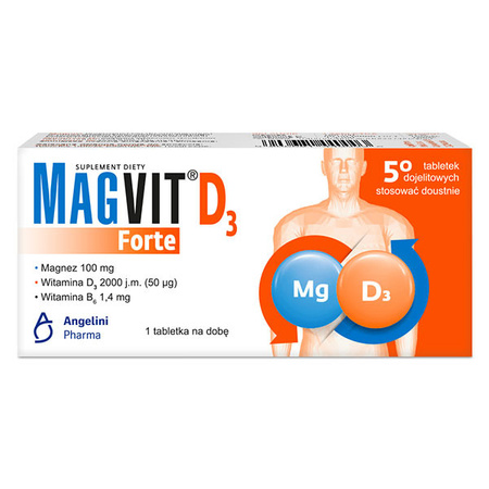 Magvit Forte D3 tabletki dojelitowe, 50 sztuk  DATA WAŻNOŚCI 03.2025r.