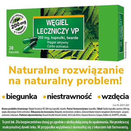 Węgiel leczniczy VP 200 mg kapsułki twarde, 20 sztuk