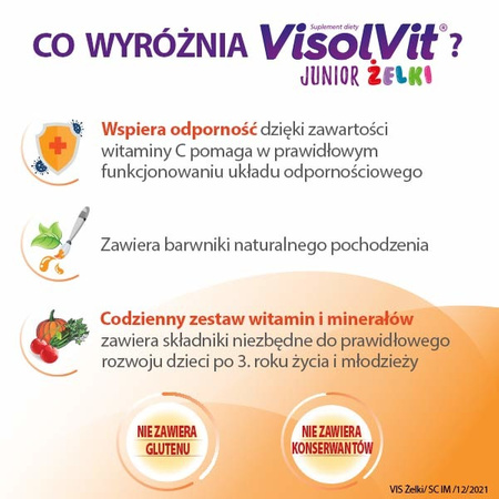 VISOLVIT Junior żelki, witaminy i minerały dla dzieci po 3 r.ż. x 50 owocowych żelków